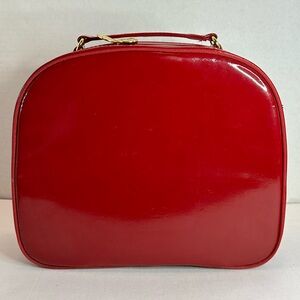 Estée Lauder Faux Leather Red Cosmetic Case Zipper Storage Case with Handle